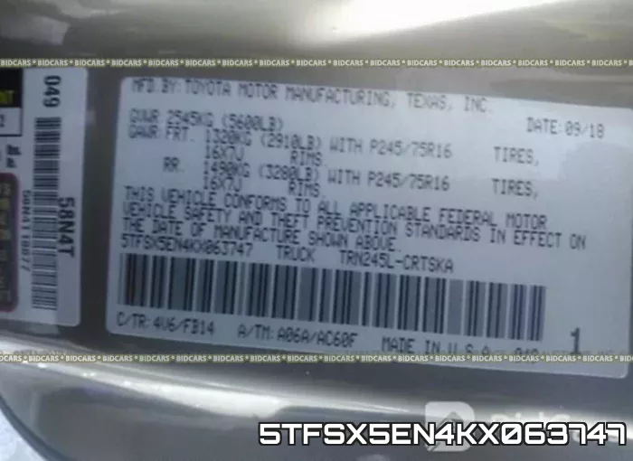 5TFSX5EN4KX063747 фото 10