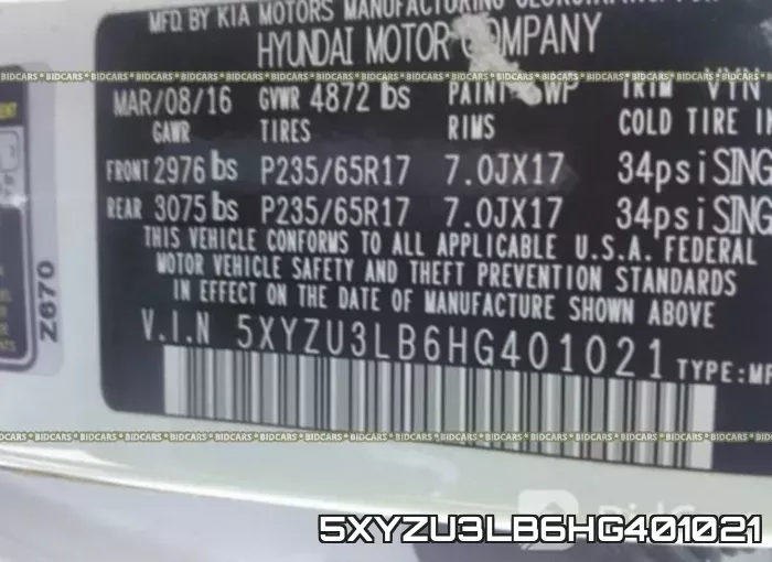 5XYZU3LB6HG401021 фото 10