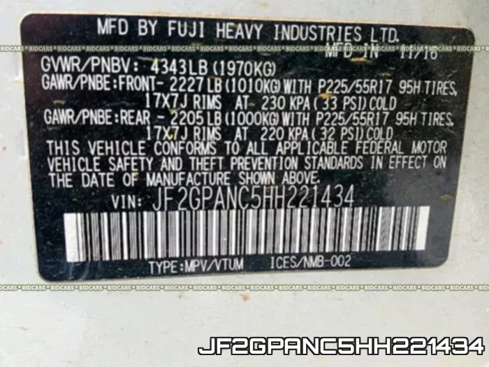 JF2GPANC5HH221434 фото 2