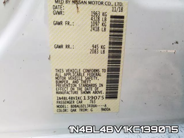 1N4BL4BV1KC139075 фото 2