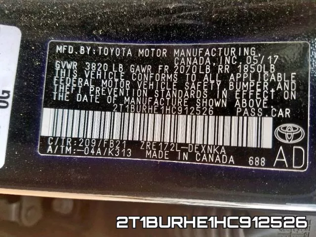2T1BURHE1HC912526 фото 2
