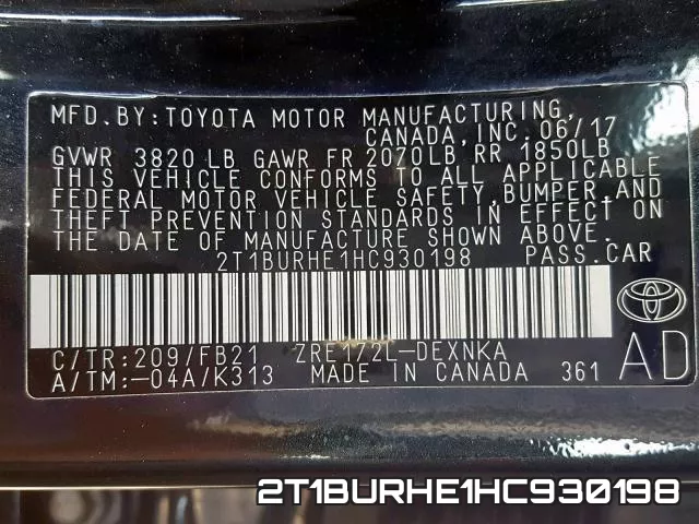 2T1BURHE1HC930198 фото 2