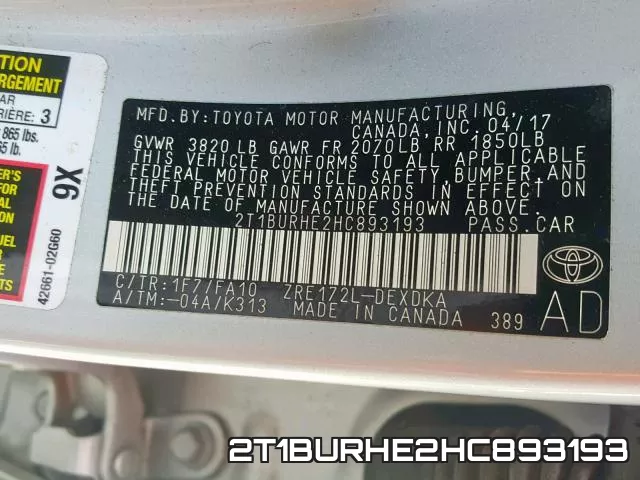 2T1BURHE2HC893193 фото 2