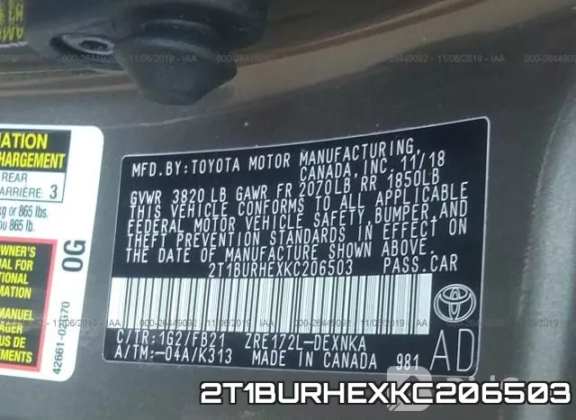 2T1BURHEXKC206503 фото 10