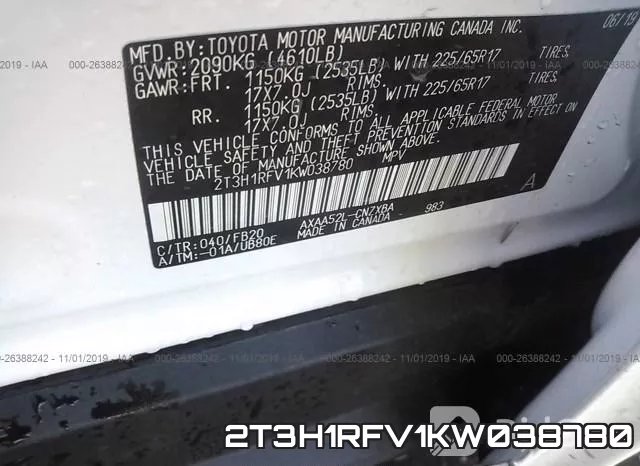2T3H1RFV1KW038780 фото 10
