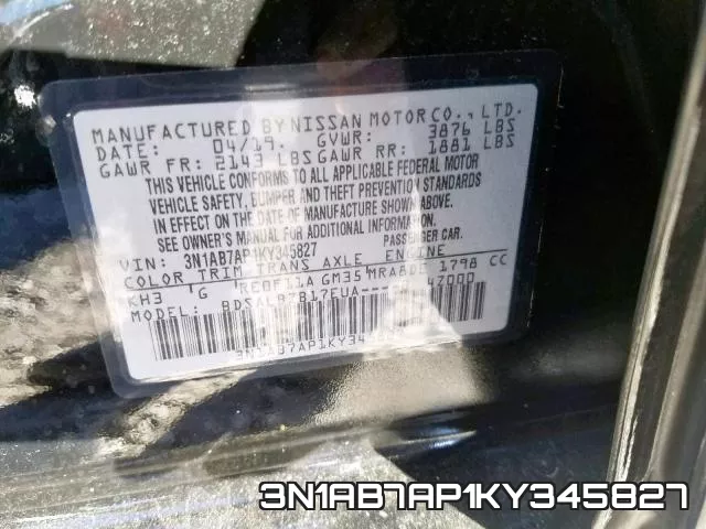 3N1AB7AP1KY345827 фото 2