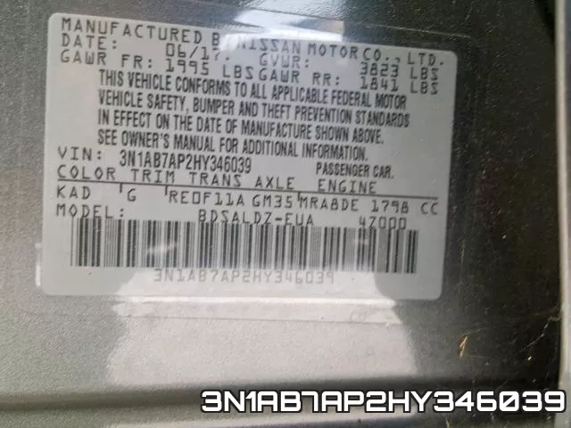 3N1AB7AP2HY346039 фото 2
