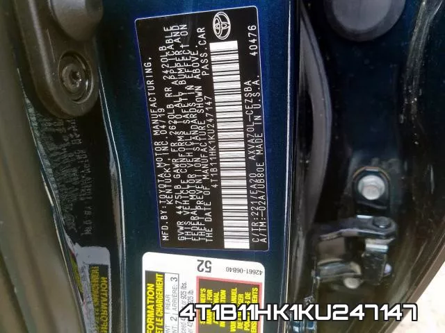 4T1B11HK1KU247147 фото 2