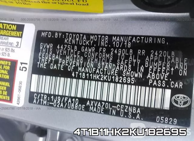 4T1B11HK2KU182695 фото 9