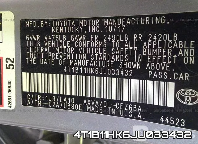 4T1B11HK6JU033432 фото 9