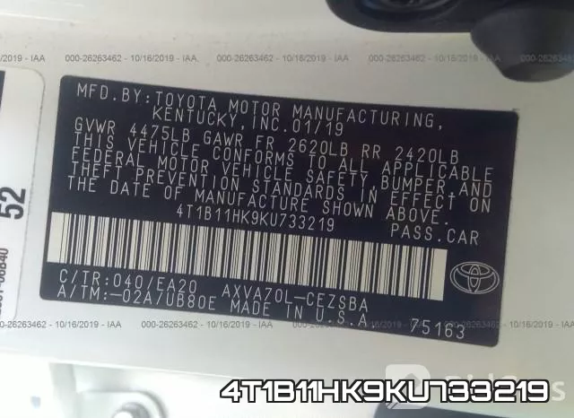 4T1B11HK9KU733219 фото 8