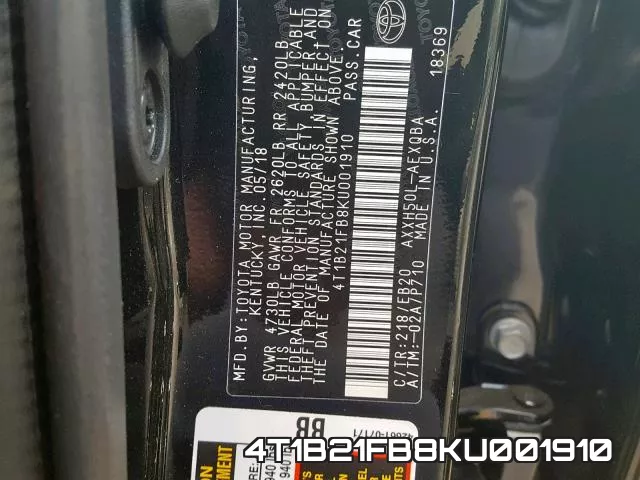 4T1B21FB8KU001910 фото 2