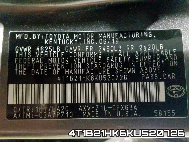 4T1B21HK6KU520726 фото 2