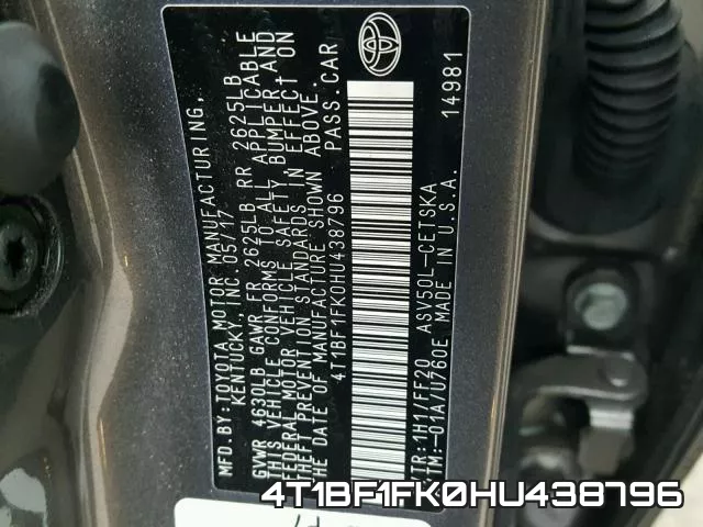 4T1BF1FK0HU438796 фото 2