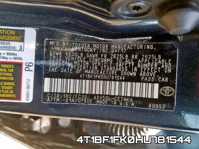 4T1BF1FK0HU781544 фото 2