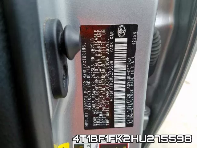 4T1BF1FK2HU275598 фото 2
