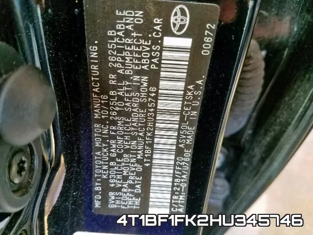 4T1BF1FK2HU345746 фото 2