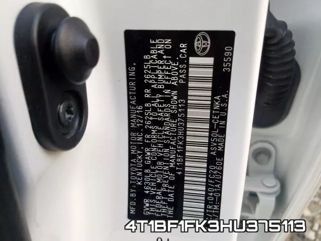 4T1BF1FK3HU375113 фото 2