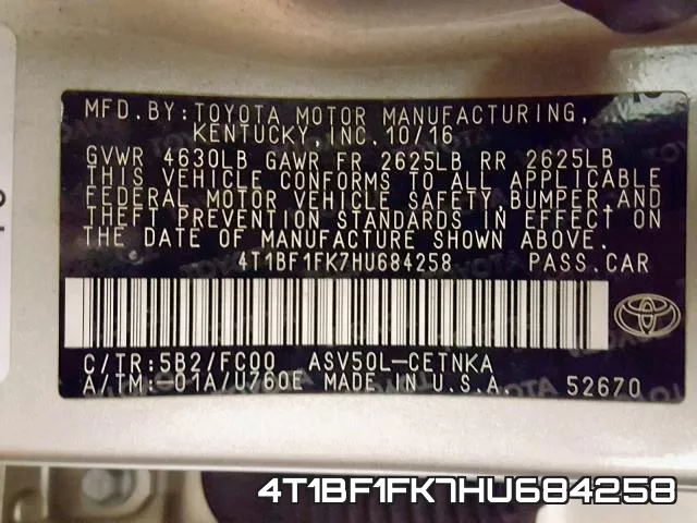 4T1BF1FK7HU684258 фото 2