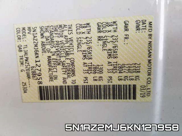 5N1AZ2MJ6KN127958 фото 2