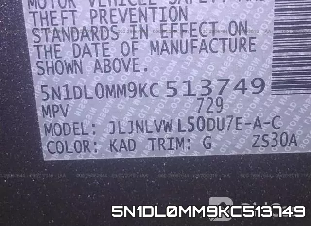 5N1DL0MM9KC513749 фото 10
