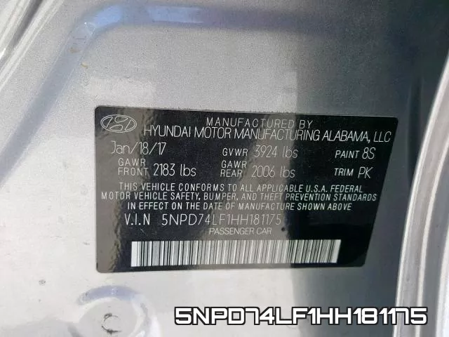 5NPD74LF1HH181175 фото 2