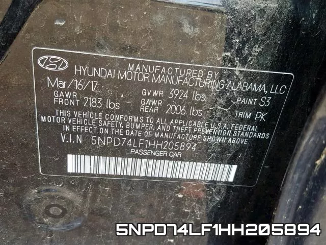 5NPD74LF1HH205894 фото 2