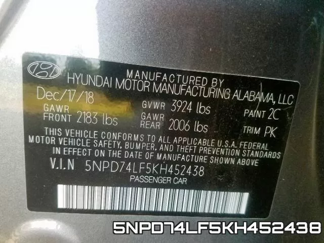 5NPD74LF5KH452438 фото 2