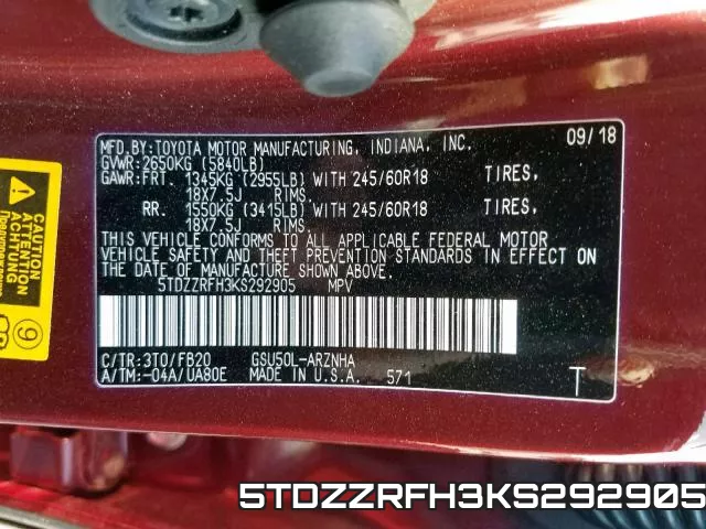 5TDZZRFH3KS292905 фото 2
