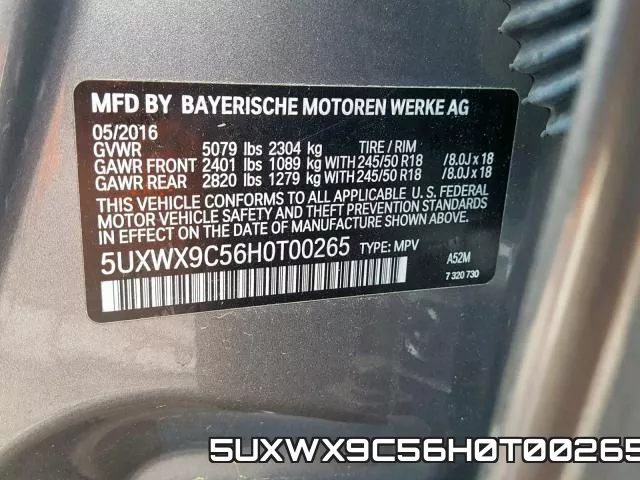 5UXWX9C56H0T00265 фото 2