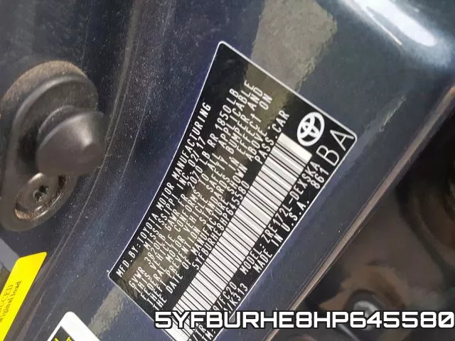 5YFBURHE8HP645580 фото 2