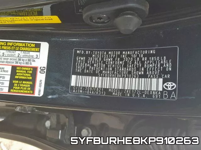 5YFBURHE8KP910263 фото 2