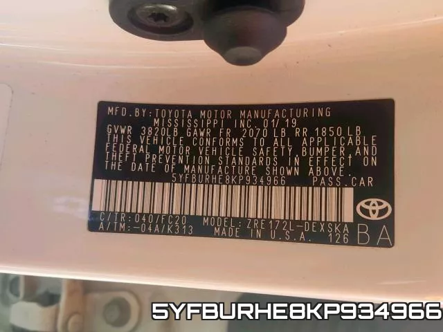 5YFBURHE8KP934966 фото 2