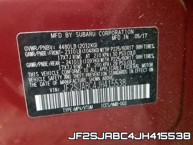 JF2SJABC4JH415538 фото 2