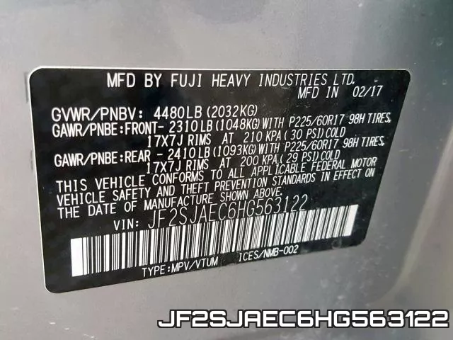 JF2SJAEC6HG563122 фото 2