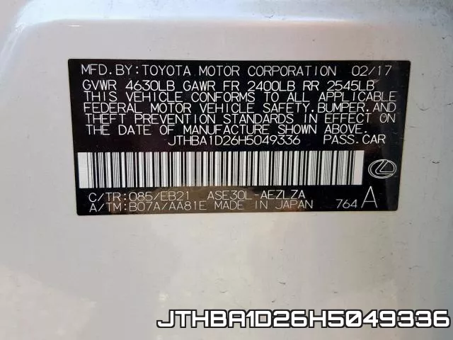 JTHBA1D26H5049336 фото 2