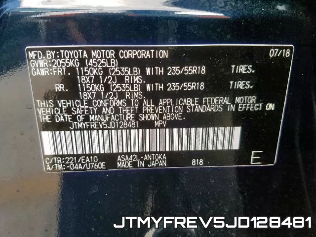 JTMYFREV5JD128481 фото 2
