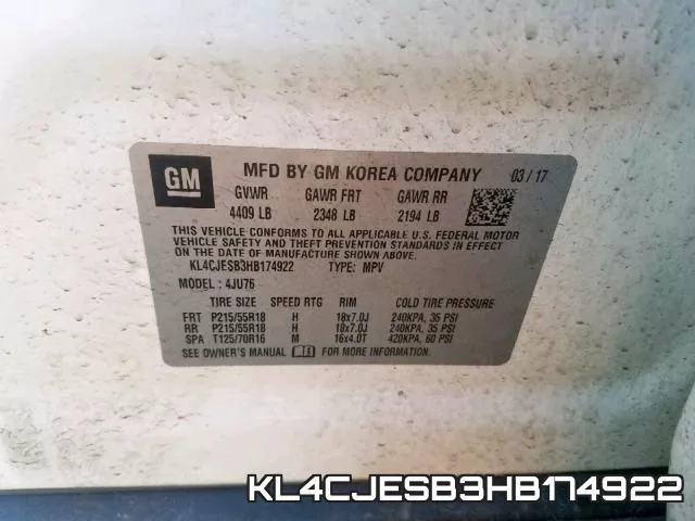 KL4CJESB3HB174922 фото 2