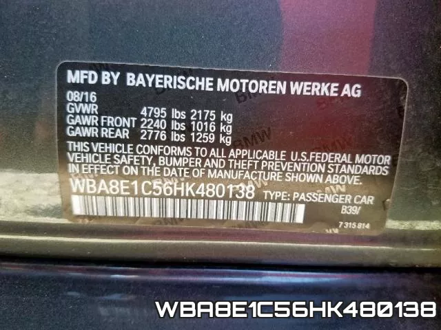 WBA8E1C56HK480138 фото 2