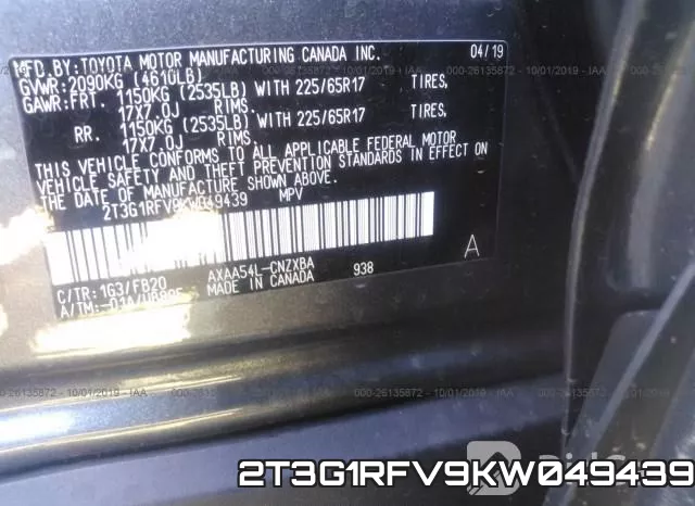 2T3G1RFV9KW049439 фото 10
