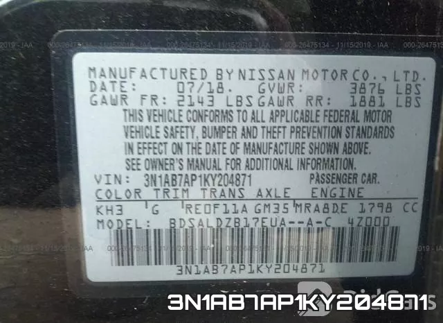 3N1AB7AP1KY204871 фото 10