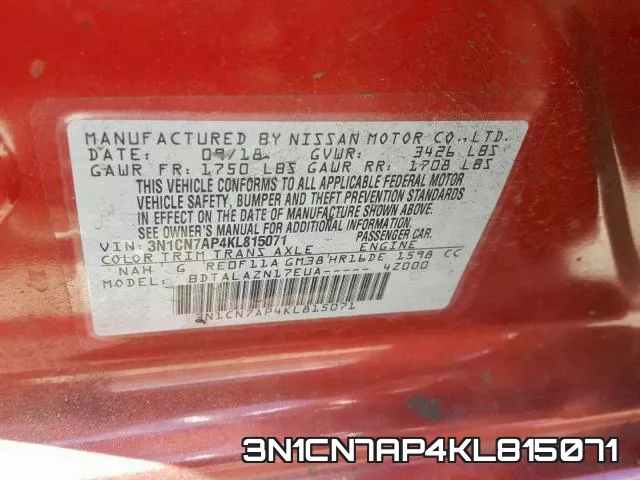 3N1CN7AP4KL815071 фото 2