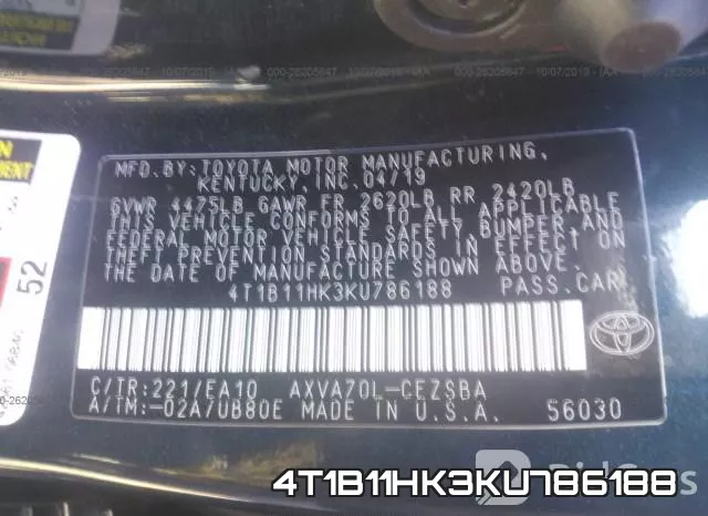 4T1B11HK3KU786188 фото 10