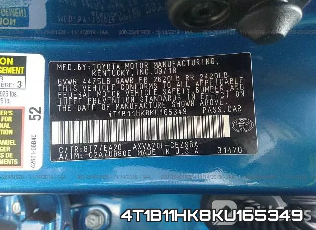 4T1B11HK8KU165349 фото 10