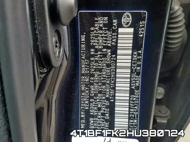 4T1BF1FK2HU380724 фото 2