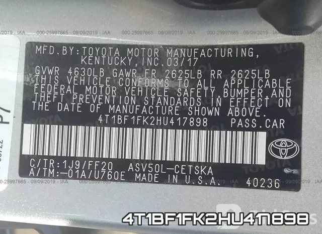 4T1BF1FK2HU417898 фото 10