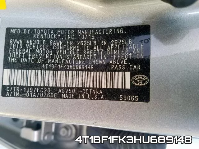 4T1BF1FK3HU689148 фото 2
