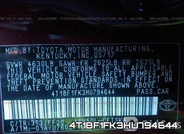 4T1BF1FK3HU794644 фото 10