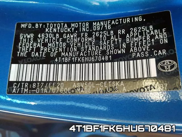 4T1BF1FK6HU670481 фото 2