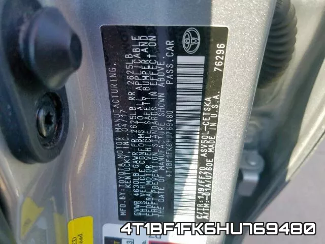 4T1BF1FK6HU769480 фото 2